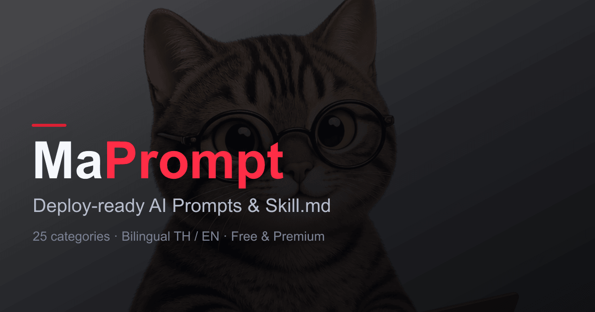 ภาพหน้าเว็บ MaPrompt - รวม Prompt สำหรับใช้สั่งงาน AI ฟรี! นำไปใช้งานได้